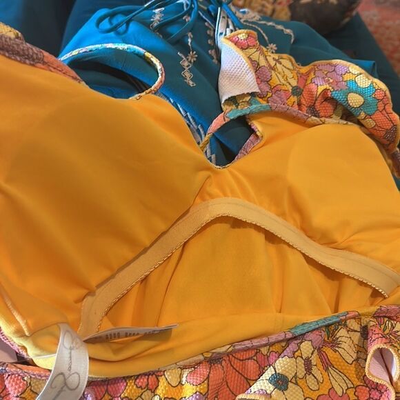 Jessica Simpson Yellow Floral Ruffle Trim One-Piece Swimsuit, M! - Picture 7 of 12